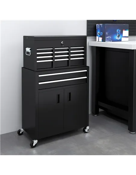 HOMCOM Portable Tool Box, Metal Tool Chest on Wheels with 6 Drawers for Garage and Workshop, Black