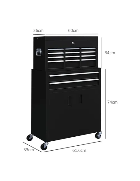 HOMCOM Portable Tool Box, Metal Tool Chest on Wheels with 6 Drawers for Garage and Workshop, Black