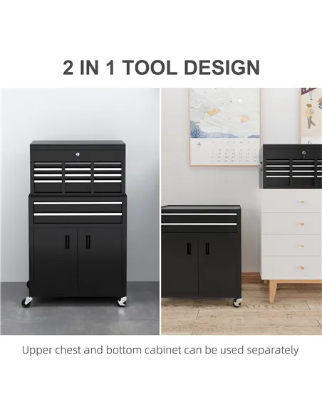 HOMCOM Portable Tool Box, Metal Tool Chest on Wheels with 6 Drawers for Garage and Workshop, Black
