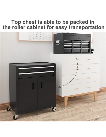 HOMCOM Portable Tool Box, Metal Tool Chest on Wheels with 6 Drawers for Garage and Workshop, Black