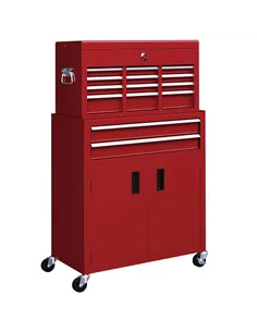 HOMCOM Portable Tool Box, Metal Tool Chest on Wheels with 6 Drawers for Garage and Workshop, Red