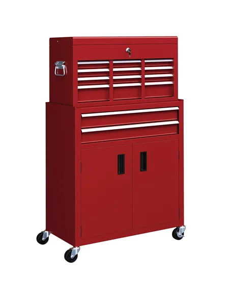 HOMCOM Portable Tool Box, Metal Tool Chest on Wheels with 6 Drawers for Garage and Workshop, Red