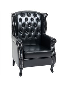HOMCOM Wingback Accent Chair Tufted Chesterfield-style Armchair with Nail Head Trim for Living Room Bedroom Black