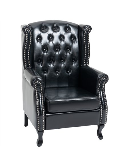 HOMCOM Wingback Accent Chair Tufted Chesterfield-style Armchair with Nail Head Trim for Living Room Bedroom Black