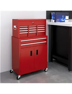 HOMCOM Portable Tool Box, Metal Tool Chest on Wheels with 6 Drawers for Garage and Workshop, Red 2
