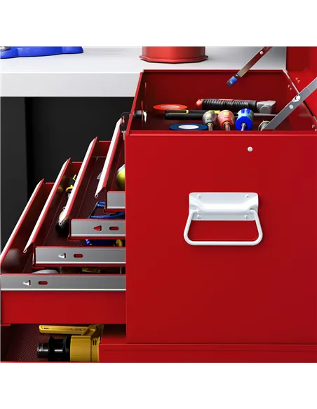 HOMCOM Portable Tool Box, Metal Tool Chest on Wheels with 6 Drawers for Garage and Workshop, Red