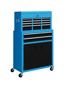 HOMCOM Portable Tool Box, Metal Tool Chest on Wheels with 6 Drawers for Garage and Workshop, Blue