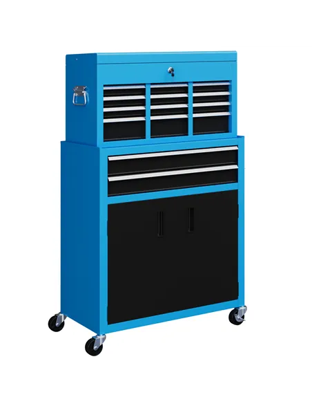 HOMCOM Portable Tool Box, Metal Tool Chest on Wheels with 6 Drawers for Garage and Workshop, Blue