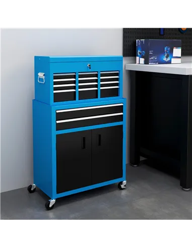 HOMCOM Portable Tool Box, Metal Tool Chest on Wheels with 6 Drawers for Garage and Workshop, Blue