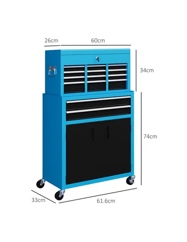 HOMCOM Portable Tool Box, Metal Tool Chest on Wheels with 6 Drawers for Garage and Workshop, Blue