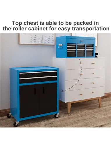 HOMCOM Portable Tool Box, Metal Tool Chest on Wheels with 6 Drawers for Garage and Workshop, Blue