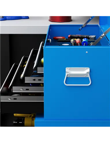 HOMCOM Portable Tool Box, Metal Tool Chest on Wheels with 6 Drawers for Garage and Workshop, Blue