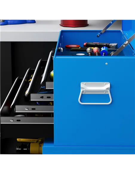 HOMCOM Portable Tool Box, Metal Tool Chest on Wheels with 6 Drawers for Garage and Workshop, Blue