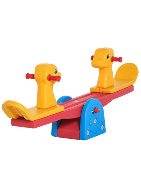 HOMCOM Kids Seesaw Safe Teeter Totter 2 Seats with Easy-Grip Handles, Safe, Indoor Outdoor Living Room Playroom Backyard Equipme