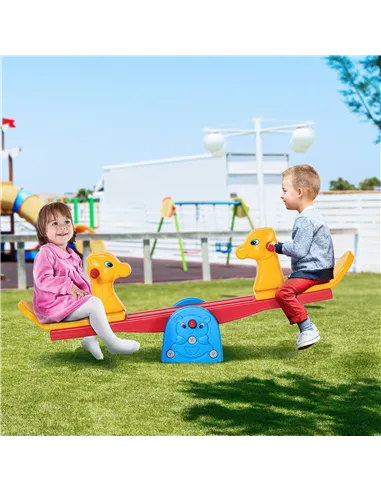HOMCOM Kids Seesaw Safe Teeter Totter 2 Seats with Easy-Grip Handles, Safe, Indoor Outdoor Living Room Playroom Backyard Equipme