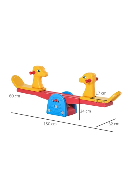 HOMCOM Kids Seesaw Safe Teeter Totter 2 Seats with Easy-Grip Handles, Safe, Indoor Outdoor Living Room Playroom Backyard Equipme