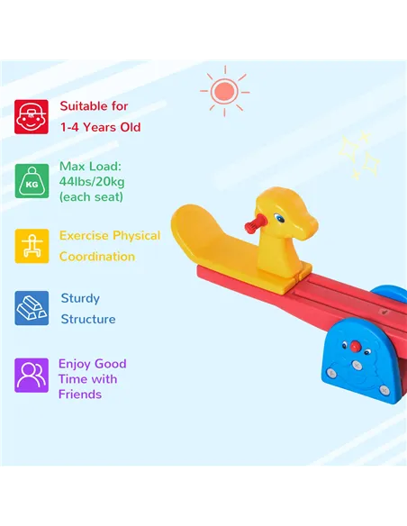 HOMCOM Kids Seesaw Safe Teeter Totter 2 Seats with Easy-Grip Handles, Safe, Indoor Outdoor Living Room Playroom Backyard Equipme