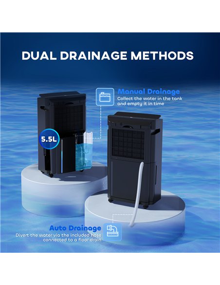 HOMCOM 5500mL Portable Dehumidifier with Air Purifier, UVC, Ioniser, 24H Timer, 5 Modes, 16L/Day, for Home Laundry, Black