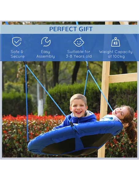 HOMCOM Kid Nest Swing Seat Saucer Tree Swing 40 Inch/100cm for Outdoor Indoor Blue
