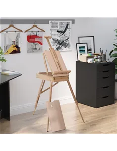 HOMCOM Wooden Art Easel Tripod Sketch Artist Painters Craft Portable Folding Drawing Board Lightweight - Natural Wood 2