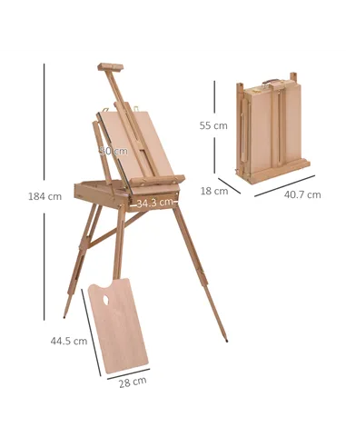 HOMCOM Wooden Art Easel Tripod Sketch Artist Painters Craft Portable Folding Drawing Board Lightweight - Natural Wood