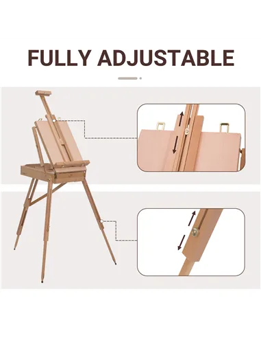 HOMCOM Wooden Art Easel Tripod Sketch Artist Painters Craft Portable Folding Drawing Board Lightweight - Natural Wood