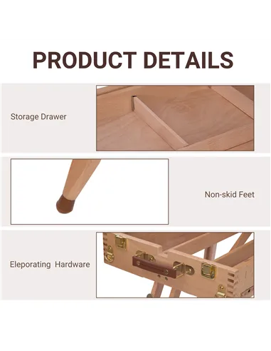 HOMCOM Wooden Art Easel Tripod Sketch Artist Painters Craft Portable Folding Drawing Board Lightweight - Natural Wood