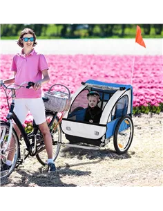 HOMCOM 2 Seat Bike Trailer Bicycle wagon for Kids Child Steel Frame Safety Harness Seat Carrier Hitch Coupler Blue White 130 x 7 2
