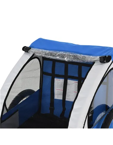 HOMCOM 2 Seat Bike Trailer Bicycle wagon for Kids Child Steel Frame Safety Harness Seat Carrier Hitch Coupler Blue White 130 x 7