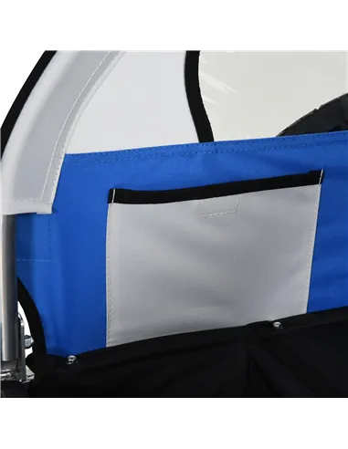 HOMCOM 2 Seat Bike Trailer Bicycle wagon for Kids Child Steel Frame Safety Harness Seat Carrier Hitch Coupler Blue White 130 x 7