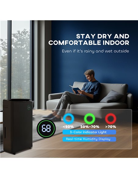 HOMCOM 5500mL Portable Dehumidifier with Air Purifier, UVC, Ioniser, 24H Timer, 5 Modes, 16L/Day, for Home Laundry, Black
