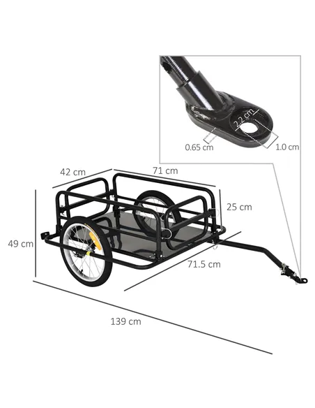 HOMCOM Bike Cargo Trailer in Steel Frame Extra Bicycle Storage Carrier with Hitch-Black