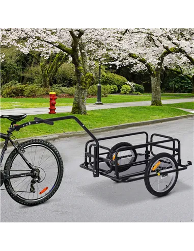 HOMCOM Bike Cargo Trailer Bicycle Trailer Cargo Storage Cart w/ Hitch Cycling Camping Luggage Storage Carrier Transport Steel Bl