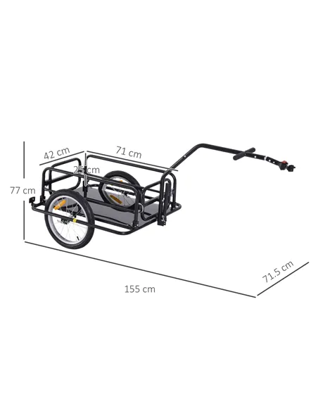 HOMCOM Bike Cargo Trailer Bicycle Trailer Cargo Storage Cart w/ Hitch Cycling Camping Luggage Storage Carrier Transport Steel Bl