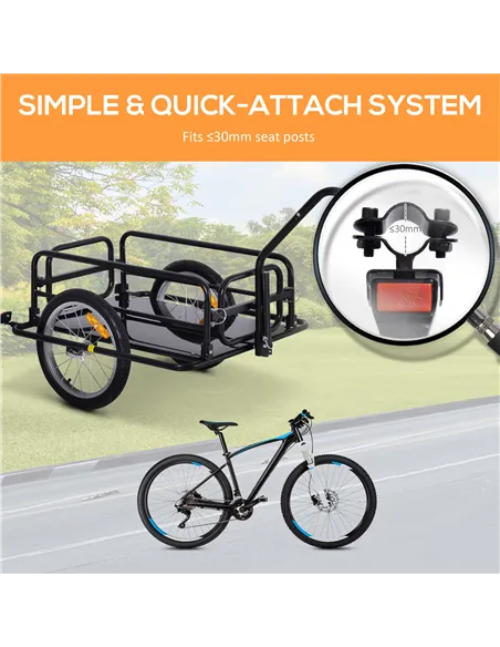 HOMCOM Bike Cargo Trailer Bicycle Trailer Cargo Storage Cart w/ Hitch Cycling Camping Luggage Storage Carrier Transport Steel Bl