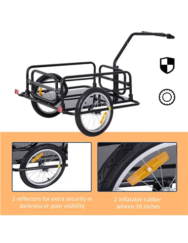HOMCOM Bike Cargo Trailer Bicycle Trailer Cargo Storage Cart w/ Hitch Cycling Camping Luggage Storage Carrier Transport Steel Bl