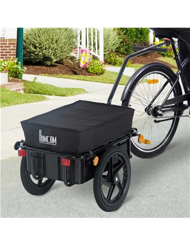 HOMCOM Cargo Trailer Bike Stroller Garden Trolley W/Carrier Utility Luggage & Wheels Black