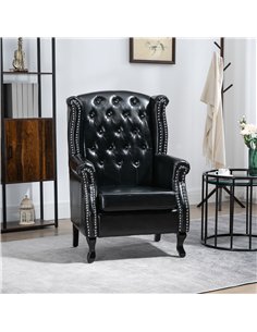HOMCOM Wingback Accent Chair Tufted Chesterfield-style Armchair with Nail Head Trim for Living Room Bedroom Black 2