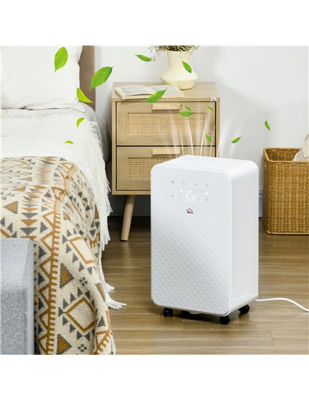 HOMCOM 2000mL Portable Dehumidifier with Air Purifier, 24H Timer, 5 Modes, 12L/Day, for Home Laundry, White