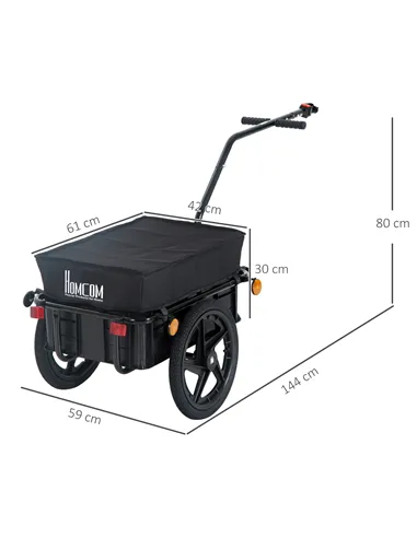 HOMCOM Cargo Trailer Bike Stroller Garden Trolley W/Carrier Utility Luggage & Wheels Black