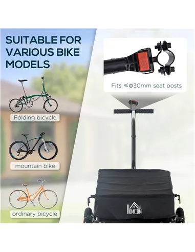 HOMCOM Cargo Trailer Bike Stroller Garden Trolley W/Carrier Utility Luggage & Wheels Black