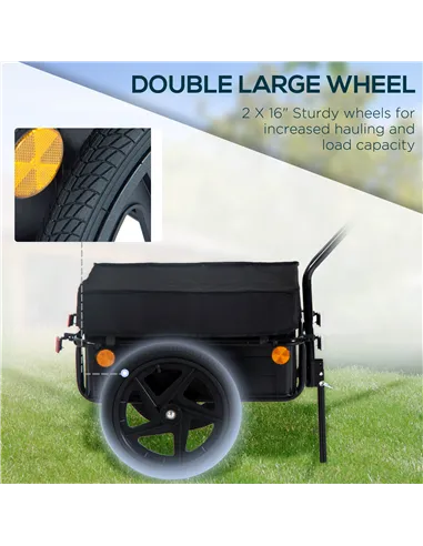 HOMCOM Cargo Trailer Bike Stroller Garden Trolley W/Carrier Utility Luggage & Wheels Black