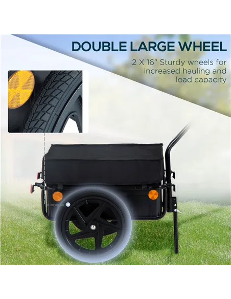 HOMCOM Cargo Trailer Bike Stroller Garden Trolley W/Carrier Utility Luggage & Wheels Black