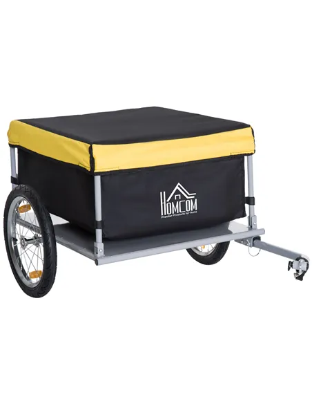 HOMCOM Bicycle Cargo Trailer, Two-Wheel Bicycle Large Cargo Wagon Trailer Oxford Fabric, Folding Storage, & Removable Cover, Yel