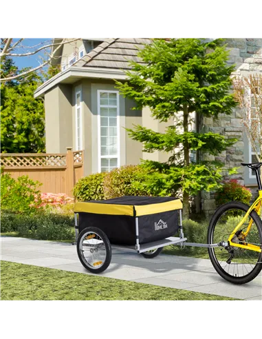 HOMCOM Bicycle Cargo Trailer, Two-Wheel Bicycle Large Cargo Wagon Trailer Oxford Fabric, Folding Storage, & Removable Cover, Yel