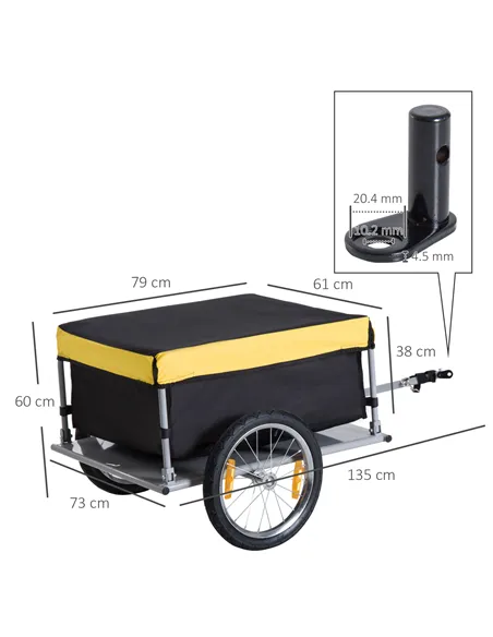 HOMCOM Bicycle Cargo Trailer, Two-Wheel Bicycle Large Cargo Wagon Trailer Oxford Fabric, Folding Storage, & Removable Cover, Yel
