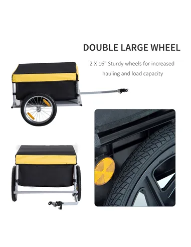 HOMCOM Bicycle Cargo Trailer, Two-Wheel Bicycle Large Cargo Wagon Trailer Oxford Fabric, Folding Storage, & Removable Cover, Yel
