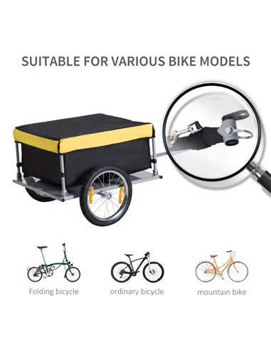 HOMCOM Bicycle Cargo Trailer, Two-Wheel Bicycle Large Cargo Wagon Trailer Oxford Fabric, Folding Storage, & Removable Cover, Yel