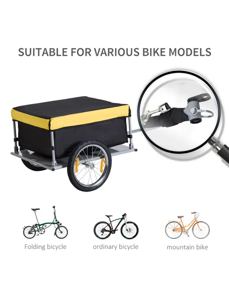 HOMCOM Bicycle Cargo Trailer, Two-Wheel Bicycle Large Cargo Wagon Trailer Oxford Fabric, Folding Storage, & Removable Cover, Yel