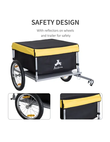 HOMCOM Bicycle Cargo Trailer, Two-Wheel Bicycle Large Cargo Wagon Trailer Oxford Fabric, Folding Storage, & Removable Cover, Yel